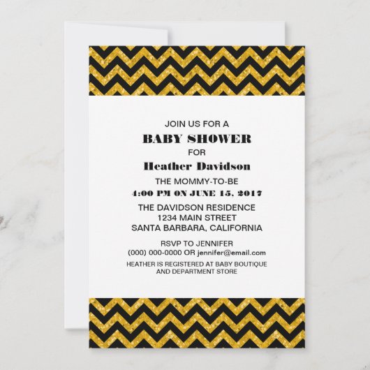 Yellow Chevron Glitter Baby shower Invite Kaart (Voorkant)