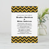 Yellow Chevron Glitter Wedding Invite Kaart (Staand voorkant)