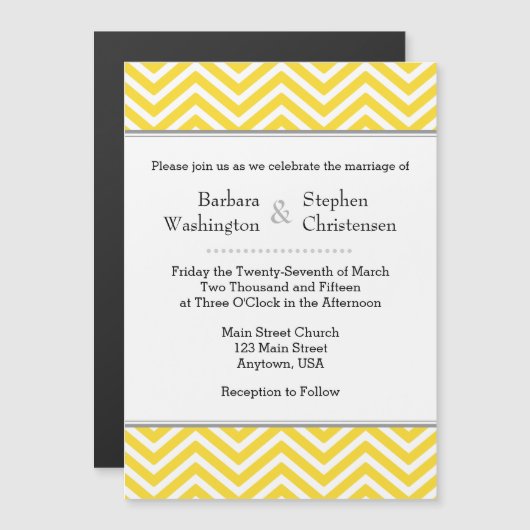 Yellow Chevron Magnetic Wedding Invitation Magnetische Uitnodiging (Voorkant / Achterkant)