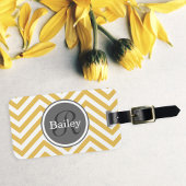 Yellow Chevron Monogram Bagagelabel