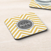 Yellow Chevron Monogram Bier Onderzetter (Linkerzijde)