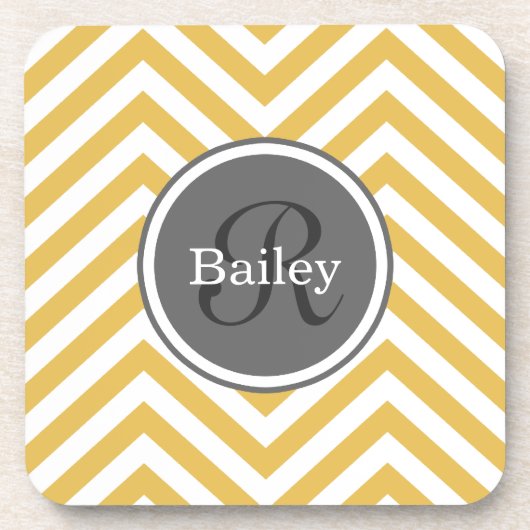 Yellow Chevron Monogram Bier Onderzetter (Voorkant)