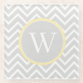 Yellow Chevron Monogram Glazen Onderzetter (Voorkant)
