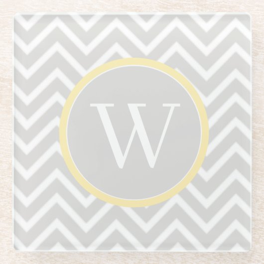 Yellow Chevron Monogram Glazen Onderzetter (Voorkant)