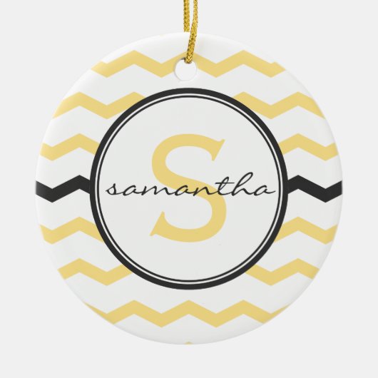 Yellow Chevron Monogram Keramisch Ornament (Voorkant)