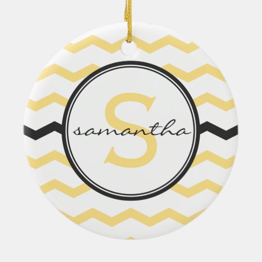 Yellow Chevron Monogram Keramisch Ornament (Achterkant)