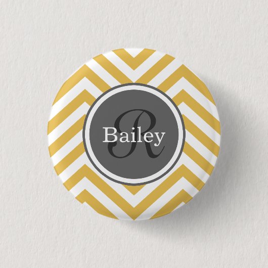 Yellow Chevron Monogram Ronde Button 3,2 Cm (Voorkant)