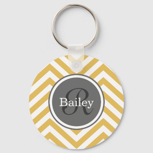 Yellow Chevron Monogram Sleutelhanger (Voorkant)