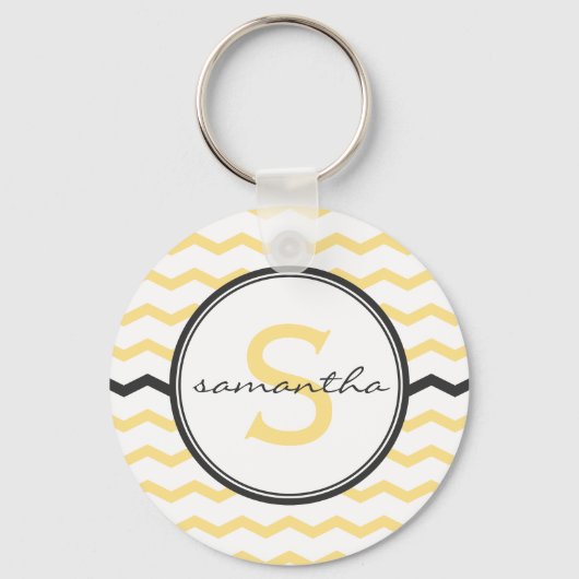 Yellow Chevron Monogram Sleutelhanger (Voorkant)
