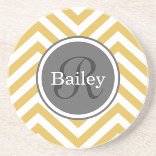 Yellow Chevron Monogram Zandsteen Onderzetter