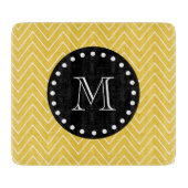 Yellow Chevron Pattern | Zwart monogram Snijplank (Voorkant)