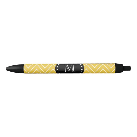 Yellow Chevron Pattern | Zwart monogram Zwarte Inkt Pen (Voorkant)