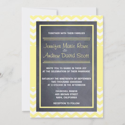 Yellow Chevron Wedding Invitation Kaart (Voorkant)