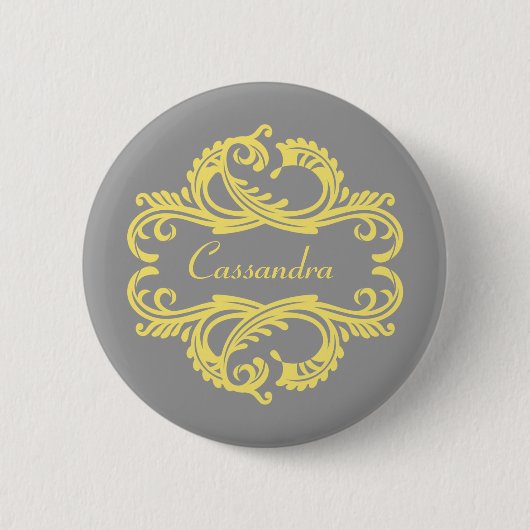 Yellow Chic Damask Button (Voorkant)