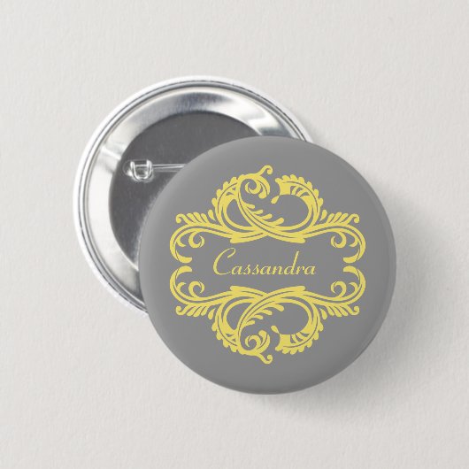 Yellow Chic Damask Button (Voorkant /achterkant)