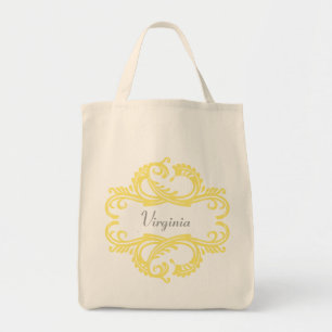 Yellow Chic Damask Canvas tas