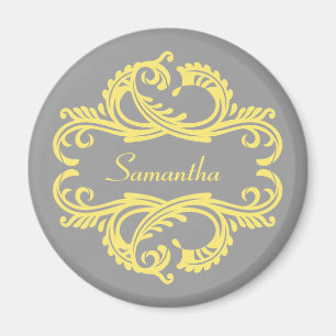 Yellow Chic Damask Magnet