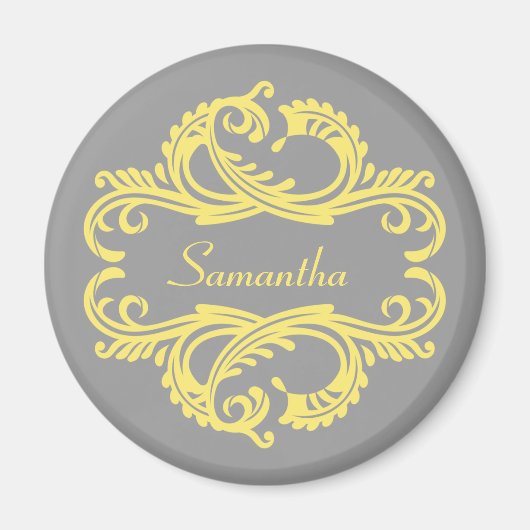 Yellow Chic Damask Magnet (Voorkant)
