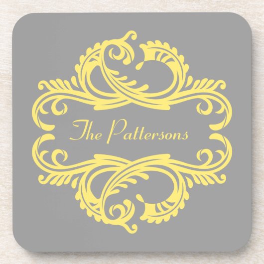 Yellow Chic Damask Onderzetter set (Voorkant)