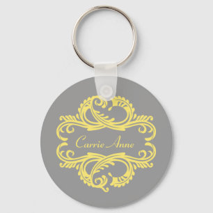 Yellow Chic Damask Sleutelhanger