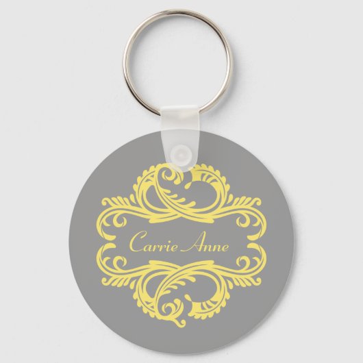 Yellow Chic Damask Sleutelhanger (Voorkant)