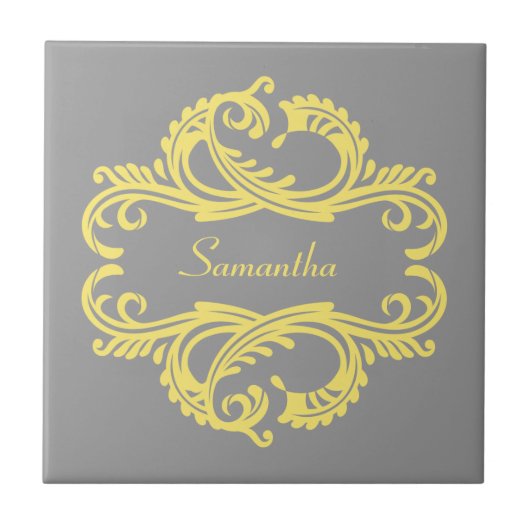 Yellow Chic Damask Tegel Tegeltje (Voorkant)