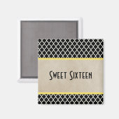 Yellow Chic Quatrefoil Sweet 16 Magnet (Voorkant / Achterkant)