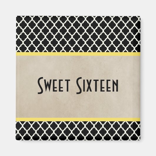 Yellow Chic Quatrefoil Sweet 16 Magnet (Voorkant)