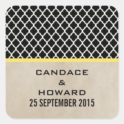 Yellow Chic Quatrefoil Wedding Stickers (Voorkant)