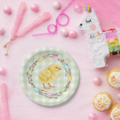 Yellow Chick And Pastel Willow Wreath Easter Papieren Bordje (Feest)