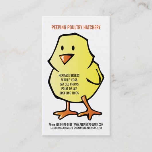 Yellow Chick Chicken Hatchery Visitekaartje (Voorkant)