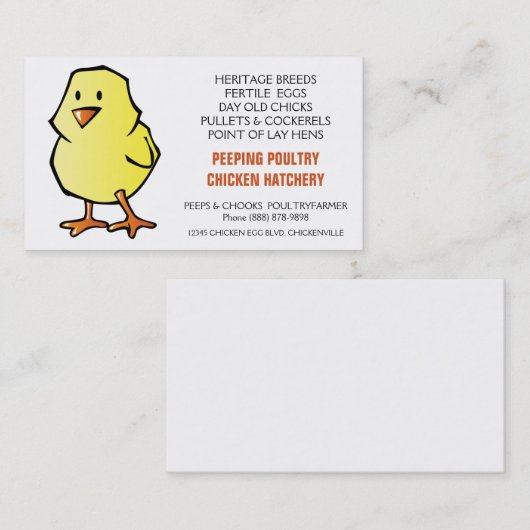 Yellow Chick Chicken Hatchery Visitekaartje (Voorkant / Achterkant)