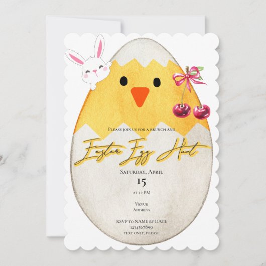 Yellow Chick Easter Egg Hunt Bunny Cherry Bow Kaart (Voorkant)