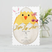 Yellow Chick Easter Egg Hunt Bunny Cherry Bow Kaart (Staand voorkant)