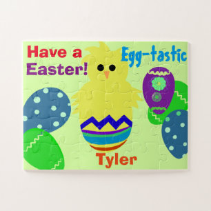 Yellow Chick Easter Eggs Persoonlijke NAAM Legpuzzel
