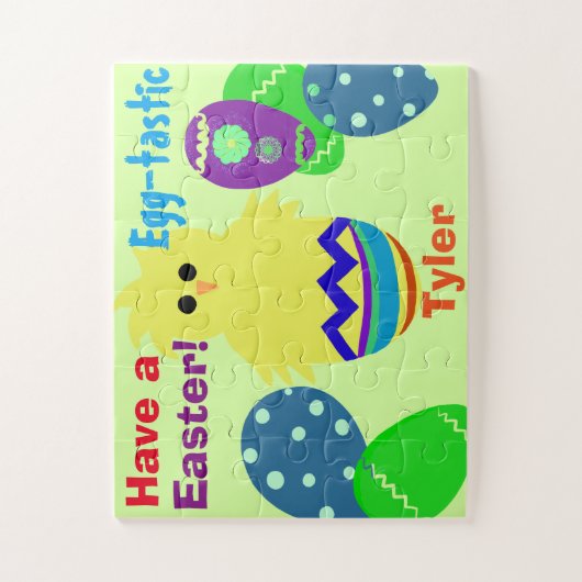 Yellow Chick Easter Eggs Persoonlijke NAAM Legpuzzel (Verticaal)