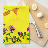 Yellow Chick Floral Kitchen Hand Towel Theedoek (Quarter Fold)