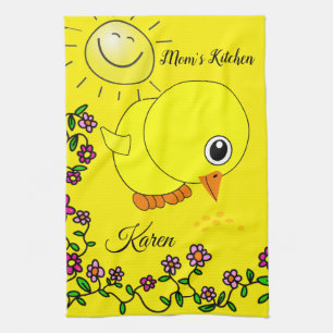 Yellow Chick Floral Kitchen Hand Towel Theedoek
