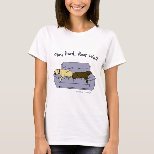 Yellow & Chocolate Lab spelen hard T-shirt (Voorkant)