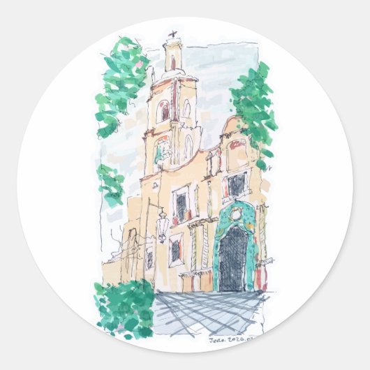 Yellow Church Ronde Sticker (Voorkant)