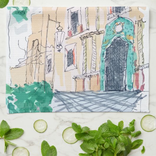 Yellow Church Theedoek (Gevouwen)