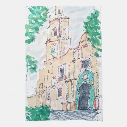 Yellow Church Theedoek (Verticaal)