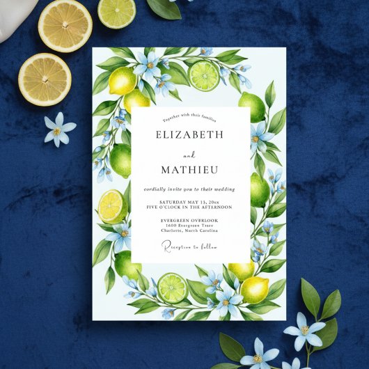 Yellow Citrus Bloom Wedding Kaart