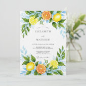 Yellow Citrus Botanical Romance Wedding Kaart (Staand voorkant)