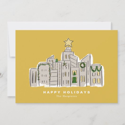 Yellow City Skyline Corporate Christmas Kaart (Voorkant)