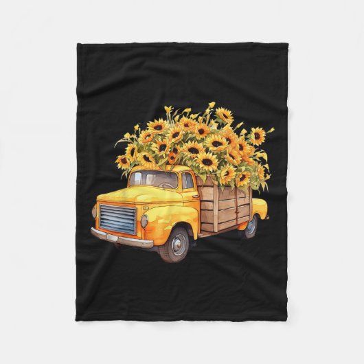 Yellow Ckup Truck Sunflower Autumn Halloween Thank Fleece Deken (Voorkant)