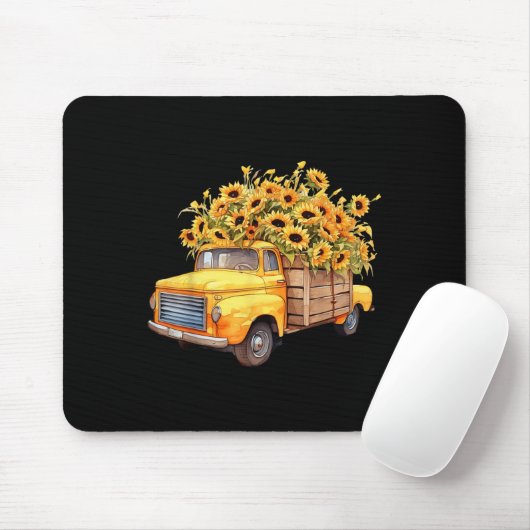 Yellow Ckup Truck Sunflower Autumn Halloween Thank Muismat (Met muis)