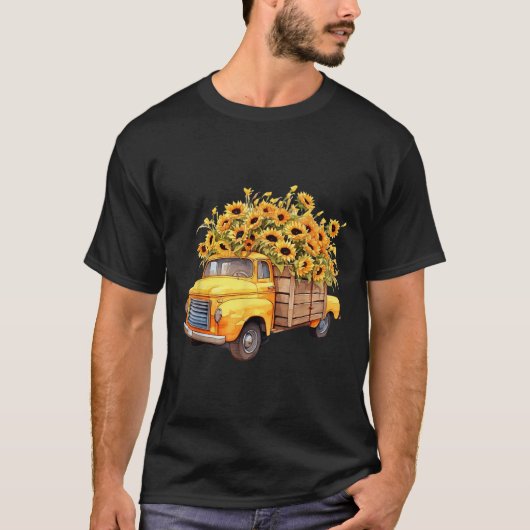 Yellow Ckup Truck Sunflower Autumn Halloween Thank T-shirt (Voorkant)