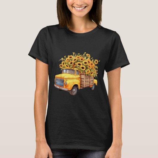 Yellow Ckup Truck Sunflower Autumn Halloween Thank T-shirt (Voorkant)