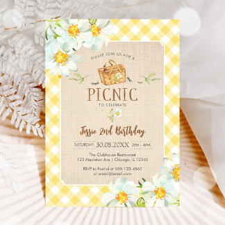 Yellow Classic Picnic Birthday Invitation Kaart